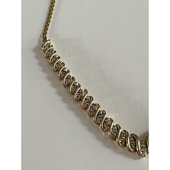 Vermeil Sterling Silver  .10ctw Diamond Flat V Wheat Necklace 16.5” 8.38G - Picture 3 of 16